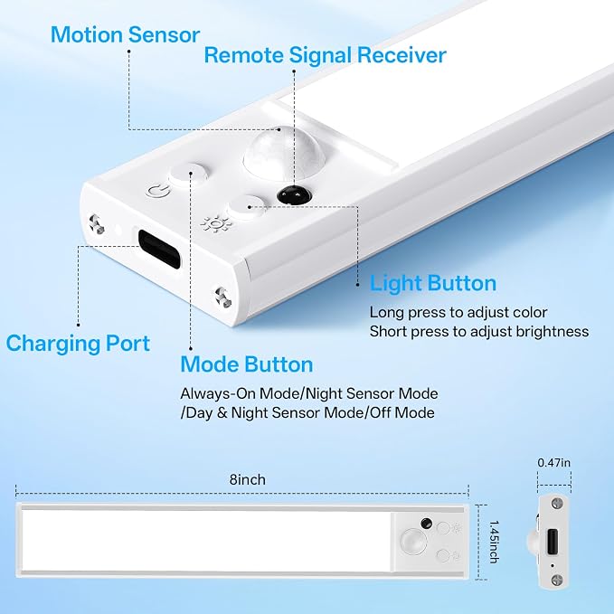 Under Cabinet Lighting with Charging Station,Battery Operated 6Pack | Motion Sensor Light Indoor with Remote,3color Dimmable Closet Light Rechargeable Wireless,Under Counter Lights for Kitchen