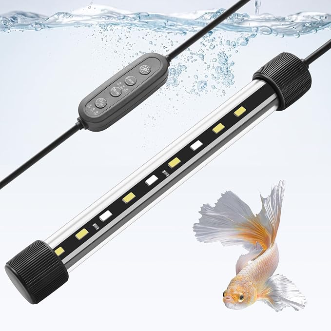 Dirvin LED Fish Tank Light with Timer, 24/7 Mode & 3 Color Aquarium Light | Submersible Adjustable Brightness, IP68 Waterproof, Sunrise-Daylight-Moonlight, Auto On/Off for fresh and salt water, 4W