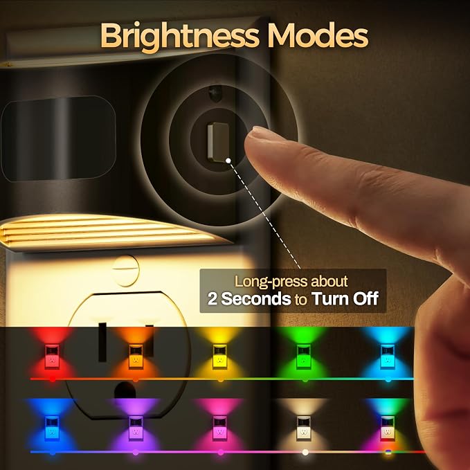 Motion Sensor Night Light, Night Lights Plug into Wall, RGB | 8-Color RGB Night Light, Motion Sensor, Dusk to Dawn, for Bedroom, Bathroom, Hallway, 2 Packs