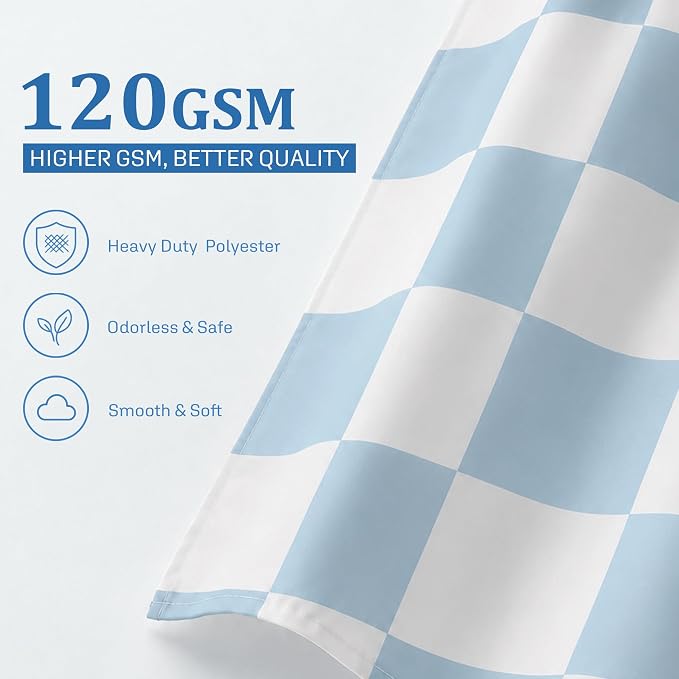 Ohocut Checkered Shower Curtain, Light Blue Shower Curtains for Bathroom, Cute Retro Checkboard Shower Curtain Vintage Aesthetic, Washable Fabric Bath Curtain 72''x72''