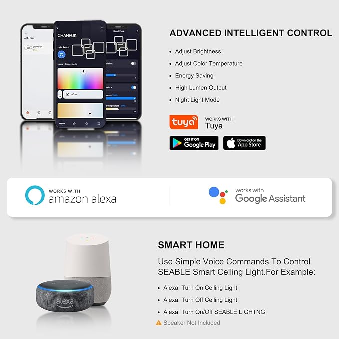 Smart LED Ceiling Light, 5-Square Flush Mount Ceiling Fixture, 95W Dimmable Acrylic Light with Remote, WiFi Alexa & App Control for Bedroom Living Room Dining Room (Black)