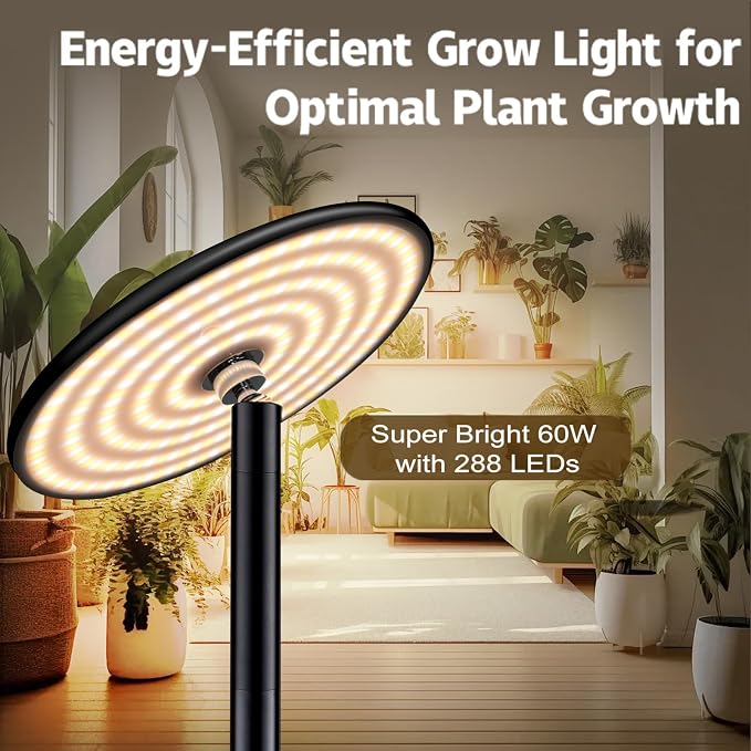 Grow Light for Indoor Plants 60W Full Spectrum LED, 85'' Adjustable Standing Plant Light, Tall Grow Light with Timer & 10-Level Dimmable, Ideal for Large Plants & Indoor Trees