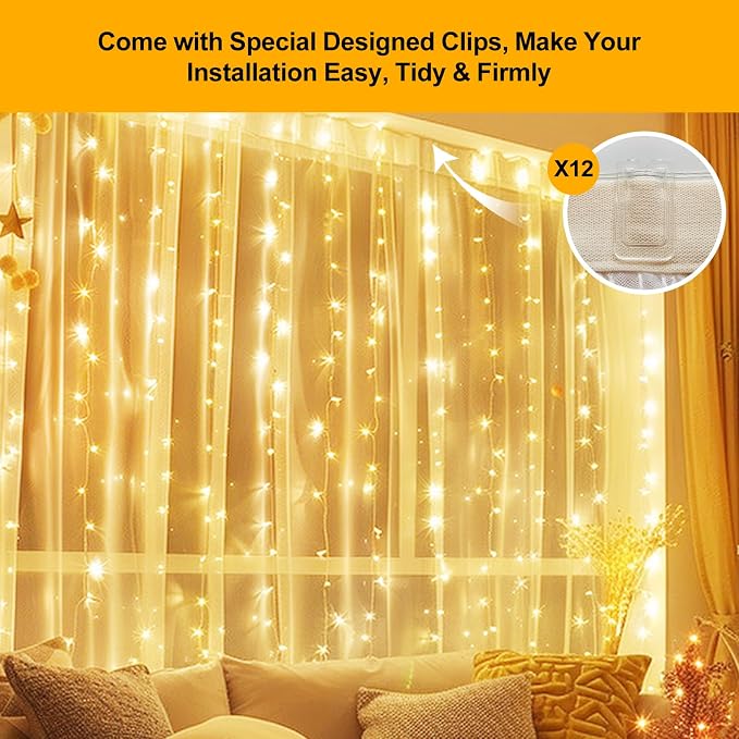2 Pack Fairy Curtain Lights Upgraded Tangle-Free Warm White USB Plug in 8 Modes String Hanging Lights with Remote for Christmas, Bedroom, Indoor, Outdoor, Weddings, Party (6.6FTx6.6FT)