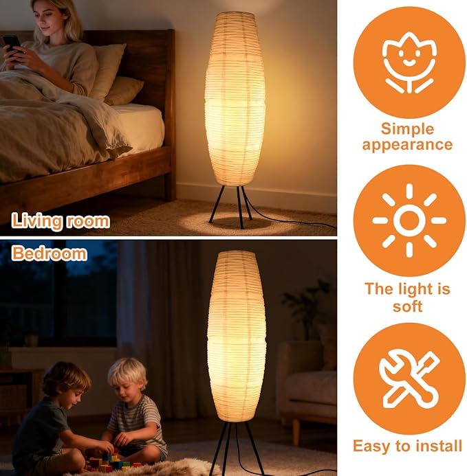 Uonlytech Paper Floor Lamp Shade Replacement, Foldable Standing Lampshade Japanese Style Paper Floor Light Cover Accessories for Bedroom Floor Light, White