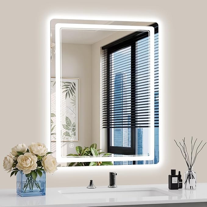 22"x30" LED Bathroom Mirror with Lights, Backlit + Front Lit, Anti-Fog, Lighted Bathroom Mirror for Wall, HD Shatterproof Tempered Glass, Dimmable, Memory Function (Horizontal/Vertical)