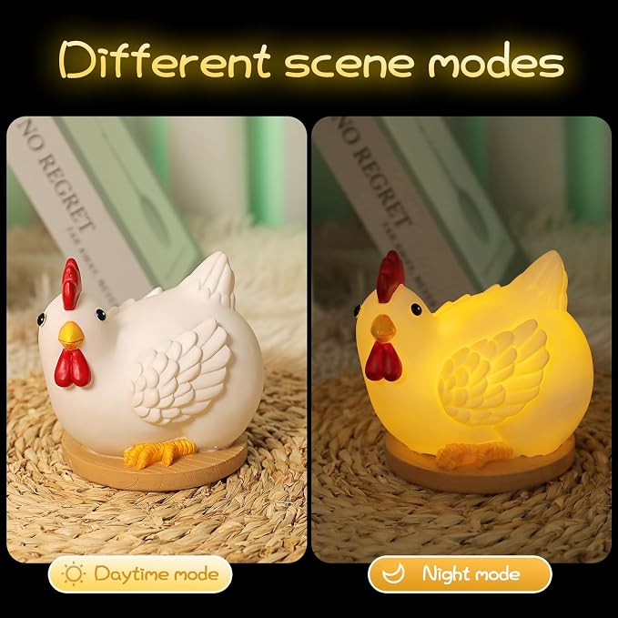 Cute Chicken Egg Night Light for Kids, Battery Powered Resin Lamp, Baby Nursery Nightlight for Kids Room Decor, Funny Chicken Birthday Gift White