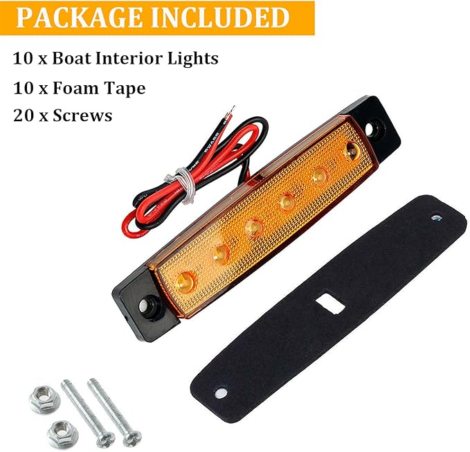 PSEQT LED Boat Interior Lights Marine Courtesy Light Strip Deck Transom Cockpit Navigation Lighting Waterproof for Fishing Pontoon Kayak Yacht Sailboat (Amber 10Pcs)