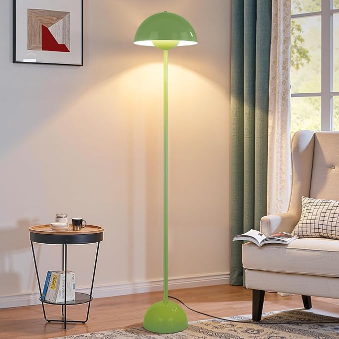 Coucrek Floor Lamp, 66'' Industrial Standing Lamp for Living Room | Tall Lamp with Unique Reflecting Shade, Mid Century Modern Ambient Lighting for Bedroom Corner, Pastel Green