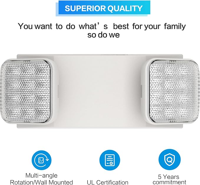 1 Pack Commercial Emergency Light with Battery Backup, Emergency Lights for Business-Hard Wired, UL 924 Certified,AC 120/277V,Two Head Adjustable LED Emergency Lighting.