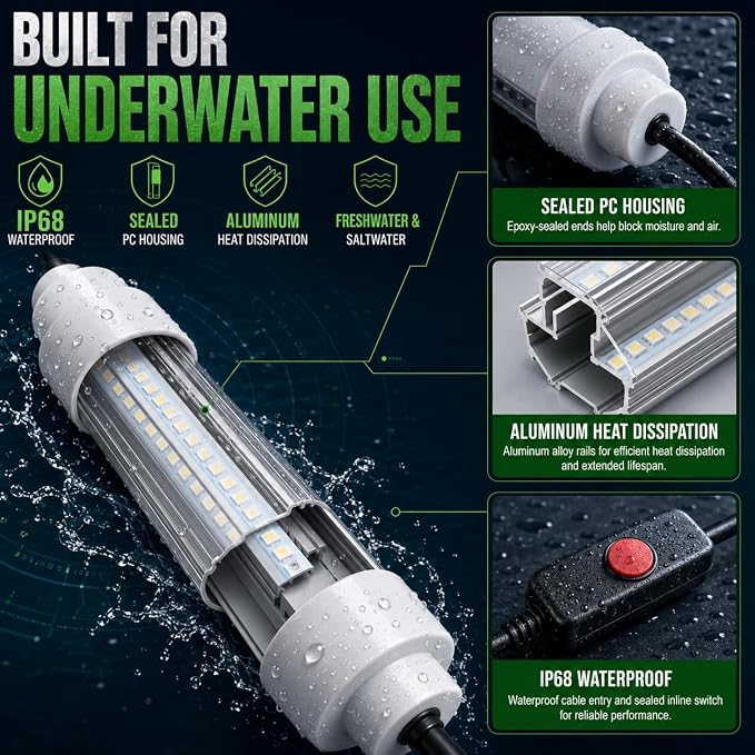 Underwater Green Fish Light Compatible with Black & Decker Batt