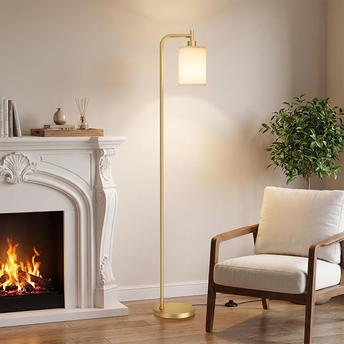 Ziisee 64" Floor Lamp for Living Room with Remote Control, Beige Shade with Gold Pole, Dimmable Tall Lamps for Bedroom Office Corner, 9W LED Bulb Included