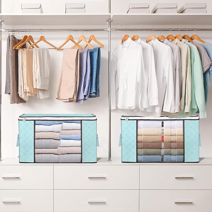 90L Large Storage Bags, 6 Pack Clothes Storage Bins Closet Organizers | Foldable Storage Containers, with Reinforced Handle, for Clothing, Blanket, Comforters, Bed Sheets, Pillows and Toys