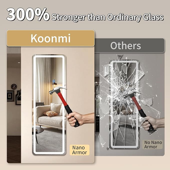 Koonmi Full Length Mirror with LED Lights, 71"x26" Lighted Mirror with Dimming & 3 Color Lighting, Big Mirror for Bedroom, Dressing Room, Rectangle,White