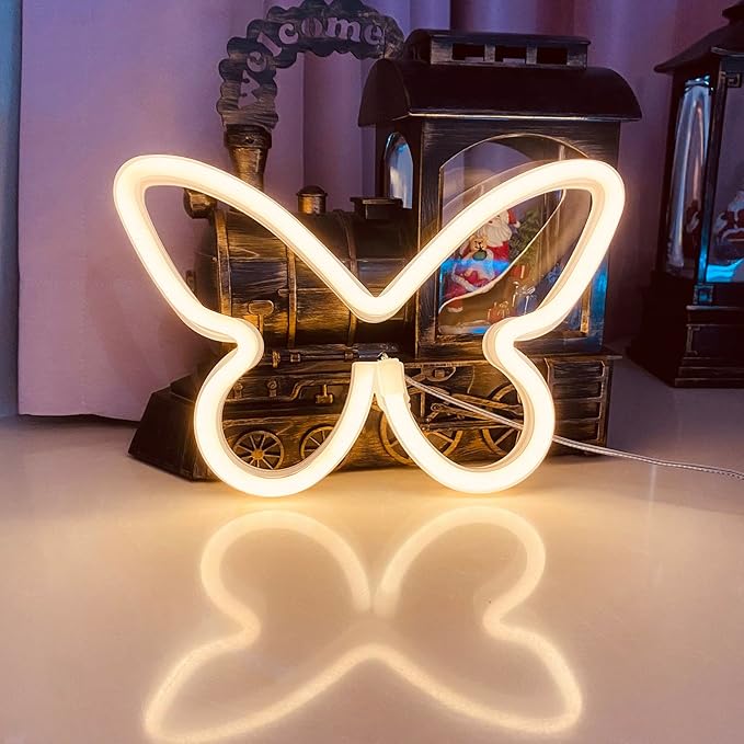 Butterfly Neon Signs for Wall Office Dorm Wedding Birthday Party Room Decor,Neon Butterfly Led Signs Butterfly Decorations for Teen Girls,USB or 3-AA Battery Powered,2Pack(Warm White)