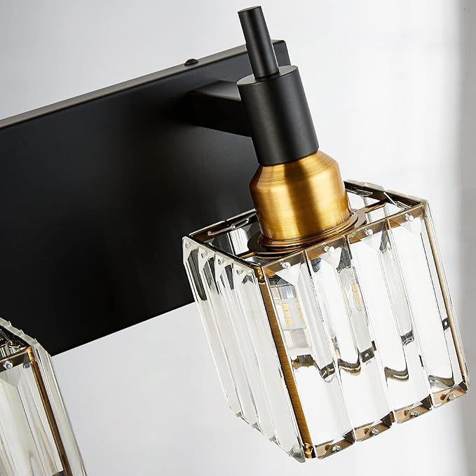 Gold Black Crystal Bathroom Lighting Fixtures, 4 Light Brass Modern Crystal Bathroom Vanity Lights Over Mirror Brass Bath Light
