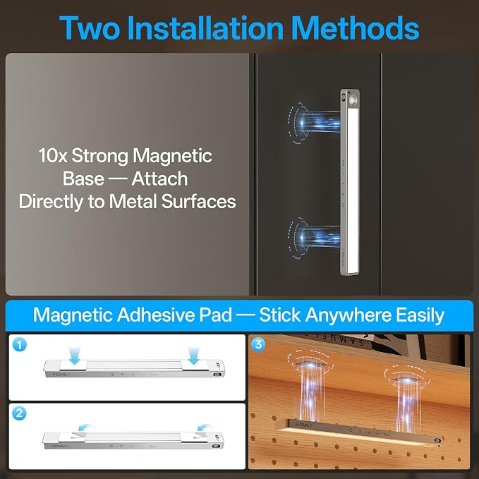 5-Pack Under Cabinet Lighting Wireless Motion Sensor Light Indoor | 14.2inch Rechargeable,3Color Dimmable,Power Display,LED Closet Light Magnetic with Remote,Under Counter Lights for Kitchen