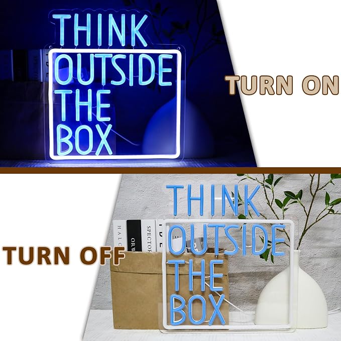 Think Outside The Box Neon Sign for Wall Decor, Creative Thinking Led Signs for Bedroom, USB Dimmable Neon Lights for Classroom Home Club Motivational Quote Office Wall Art