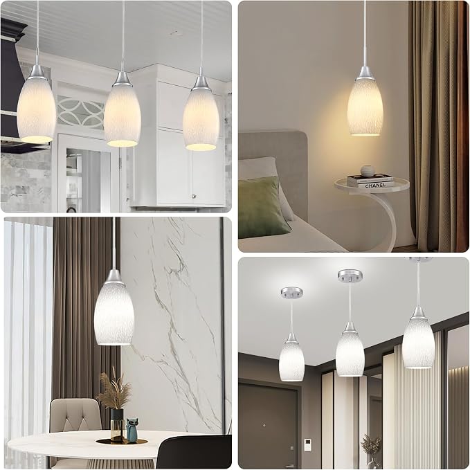Viinew Mini Glass Pendant Light,4.72" White Glass Hanging Light | Handblown Milk White Oval Art Glass Hanging Pendant Light for Kitchen Island Dining Room Living Foyer Entry Brushed Nickel