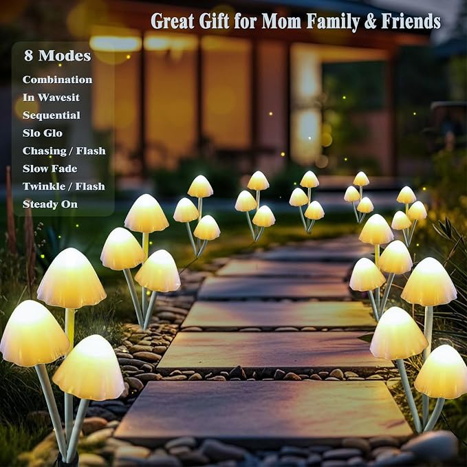 Solar Mushroom Lights for Outside, 6Pack 18 LED Mushrooms with 8 Lighting Modes, Unique Mushroom Garden Decor Gifts, Cute Mushroom Solar Lights Outdoor Garden for Path,Landscape,Yard,Patio,Lawn Decor