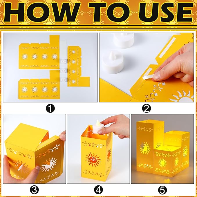 12 Pcs Princess Sun Lantern Centerpieces for Table 3 Size Gold Princess Birthday Cutout Paper Lantern Boxes with Tea Light Candle for Sun Birthday Baby Shower Decor(Cubic)