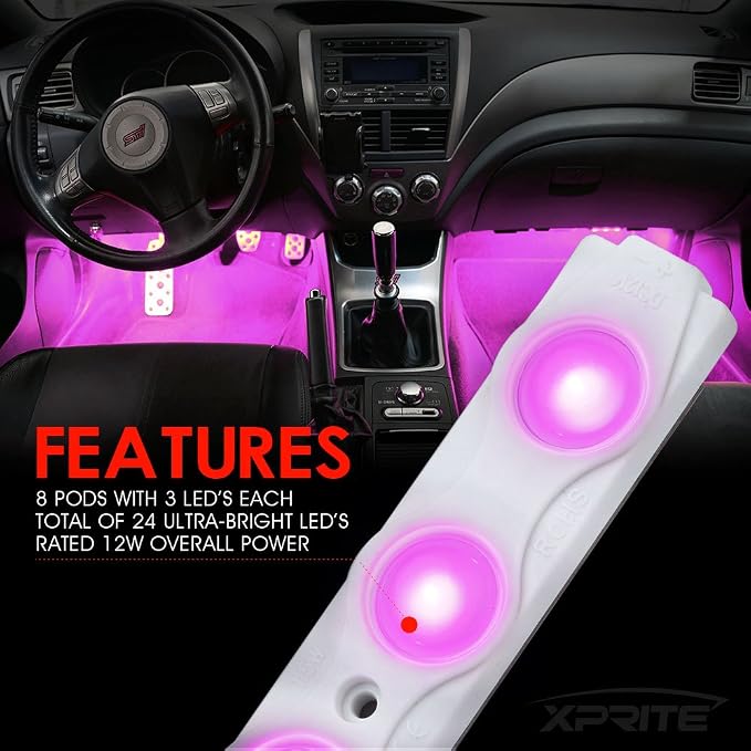 Xprite Purple LED Truck Bed Light Kits with On/Off Switch, for Pickup Exterior Interior Neon Lights, Footwells, Running Boards, Cargo, Under Car, Tonneau Cover, Rail Rock Lighting - 8 PCs