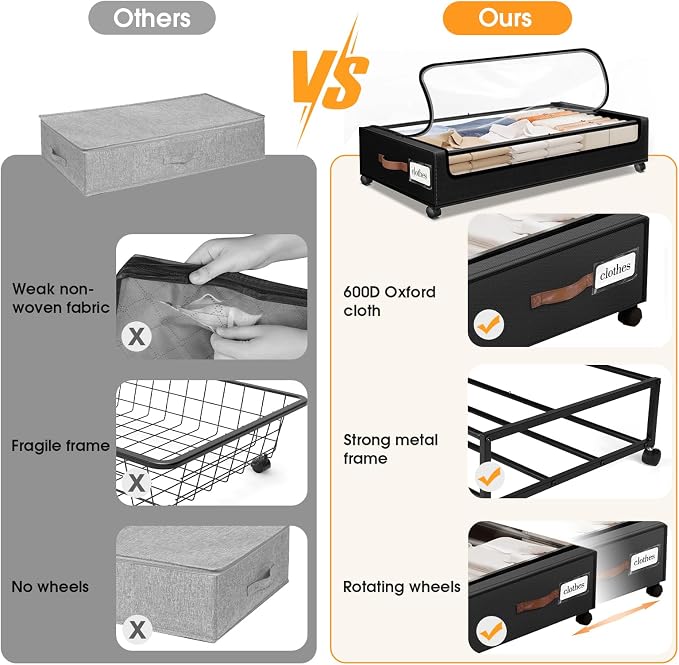 Under Bed Storage with Wheels 2Pack Storage Containers with Clear Window | Under Bed Drawers Rolling Under Bed Storage for Clothes,Shoes, Blankets (30.71 x 16.93 x 6.69 in, Black)