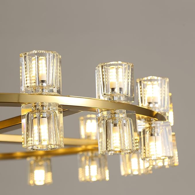 D32''+D40'' Large Gold Wagon Wheel Chandelier 72-Lights Gold Round Chandeliers Glass Chandelier for Dining Room,Living Room Vintage Chandeliers