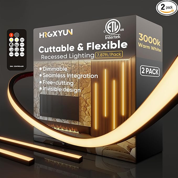 LED Recessed Light Kit, Flexible & Cuttable 3000K Warm White Retrofit Kit LED Light,Dimmable Self-Adhesive Strip Lights for Wood Slat Walls, Accent & Acoustic Panels (7.87ft),24V,ETL Listed