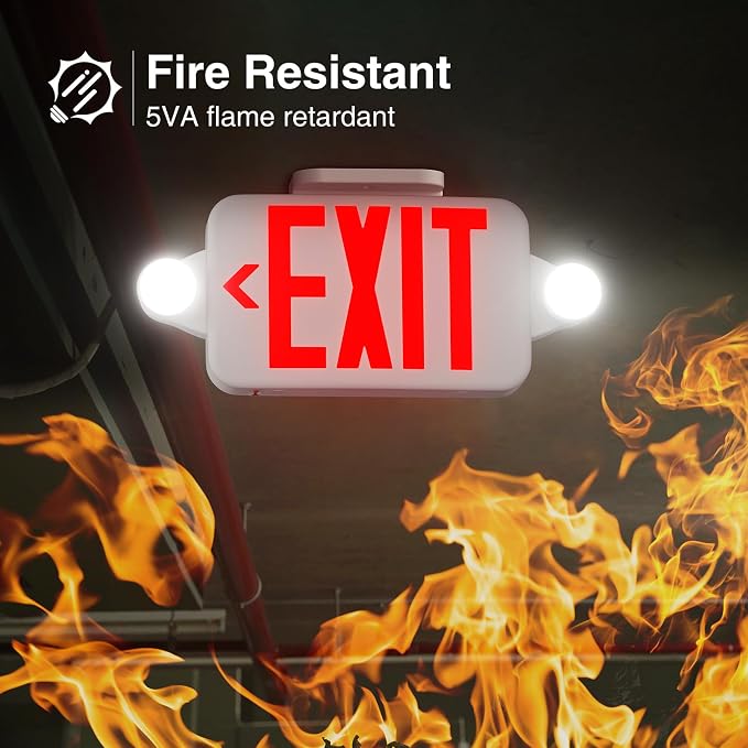 FREELICHT 24 Pack Red Double-Sided LED Exit Signs with Emergency Lights | Two LED Adjustable Heads, 90min Battery Backup, Hard Wired, UL Listed, AC 120/277V, Flame Retardant for Commercial Use