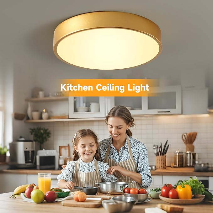 Flush Mount Ceiling Light Fixtures Gold LED Dimmable 5CCT 12In 24W 3Pack | 2700K, 3000K, 3500K, 4000K, 5000K, Iron Construction, IP40, For Bathroom, Bedroom, Kitchen, Entryway, Closet & Hallway, ETL