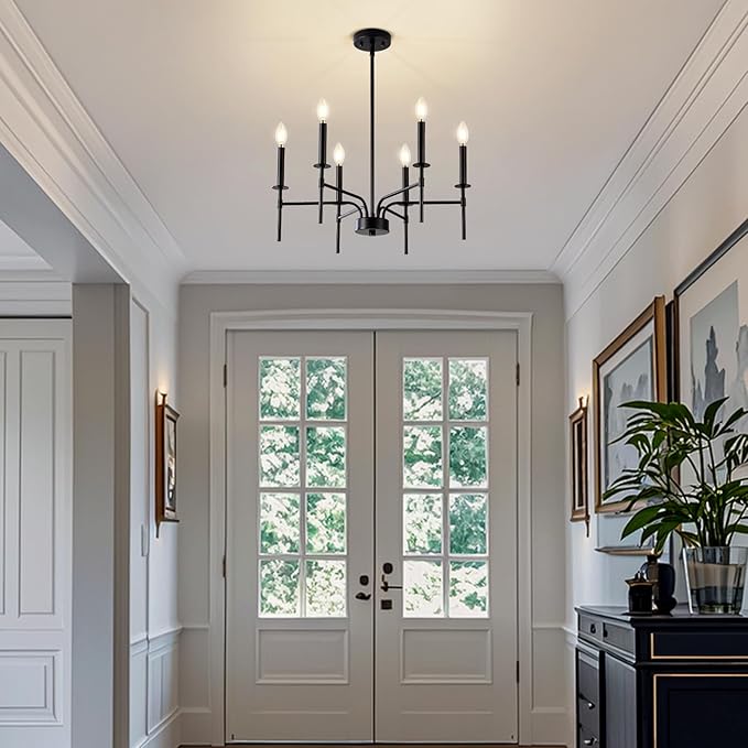 Qamra Black Chandelier,6 Light Farmhouse Dining Room Light Fixture,Small Candle Chandeliers for Dining Room Entryway Foyer Bedroom Kitchen Living Room (Bulbs Not Included)