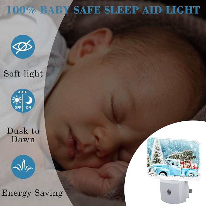 Christmas Blue Truck Night Light Plug into Wall, Christmas Tree Night Light with Dusk to Dawn Sensor for Kid Girls Boys Women Men Bedroom, Hallway, Kitchen, Bathroom, Stairs Decor