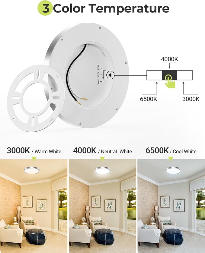 hepside 2PACK LED Flush Mount Ceiling Light Fixture Black, 9Inch 24Watt, 3000k/4500k/6000K Ceiling Light, Ultra Slim Flush Mount LED Ceiling Lamp for Bedroom, Living Room, Kitchen, Hallway