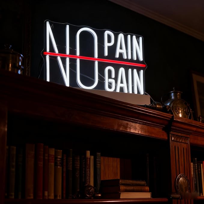 No Pain No Gain Neon Sign, Motivational LED Gym Neon Light | USB Powered Fitness Wall Decor for Home Gym, Workout Room, Man Cave, Garage, Gift for Gym Lovers