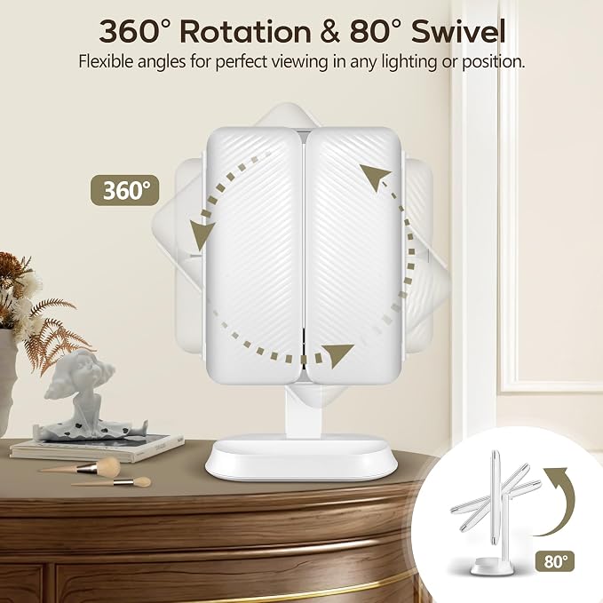 Makeup Mirror with Lights and 30X/10X/5X Magnification, Vanity Mirror with 3 Color Lights, Rechargeable, Detachable, Lighted Makeup Mirror with Magnification, Trifold Mirror, Gifts for Women