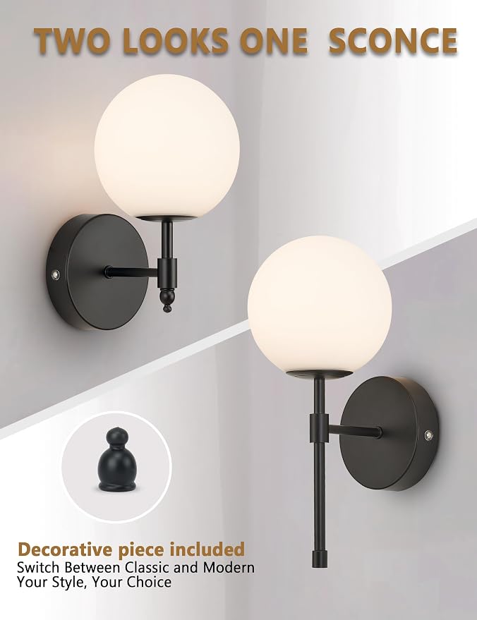 Battery Operated Wall Sconces, Matte Black 3 Color Dimmable Set of 2