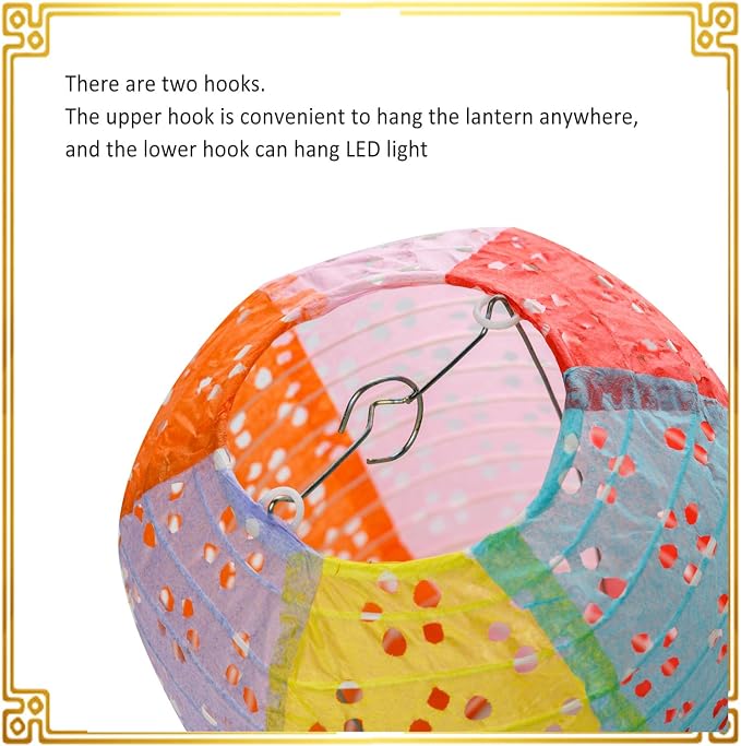 12Pcs Paper Lanterns Chinese Japanese Colorful Hanging Paper Lanterns with LED Lights 8inch Oval Decorative Asian Lanterns Lamps with Tassel Stick for Wedding Birthday Festival Party Decorations