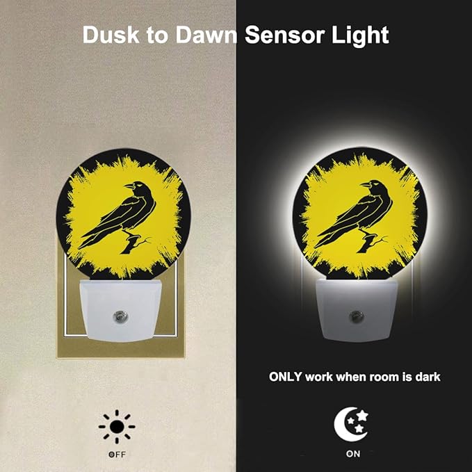 EKOBLA Raven LED Night Light Crow Black Bird on Branch Halloween Dusk to Dawn Plug-in Nightlights Auto Sensor for Home Indoor Bathroom Hallway Kitchen