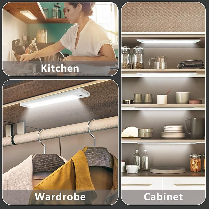 18 Inch Under Cabinet Lights in 2 Packs High Brightness Easy Install Plug, Hand Wave Activated LED Under Counter Lighting 5 CCT (2700K-6000K) Stepless Dimmable Linkable Closet Light, 450LM 8W