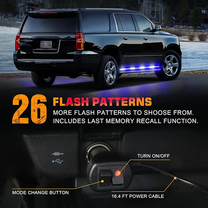 2-Pack 70-inch Blue White Emergency Lights Running Board Lights | 864 LED Hazard Flashing Warning Safety Waterproof Flexible Strobe Light Strip for Vehicles Trucks Pickup