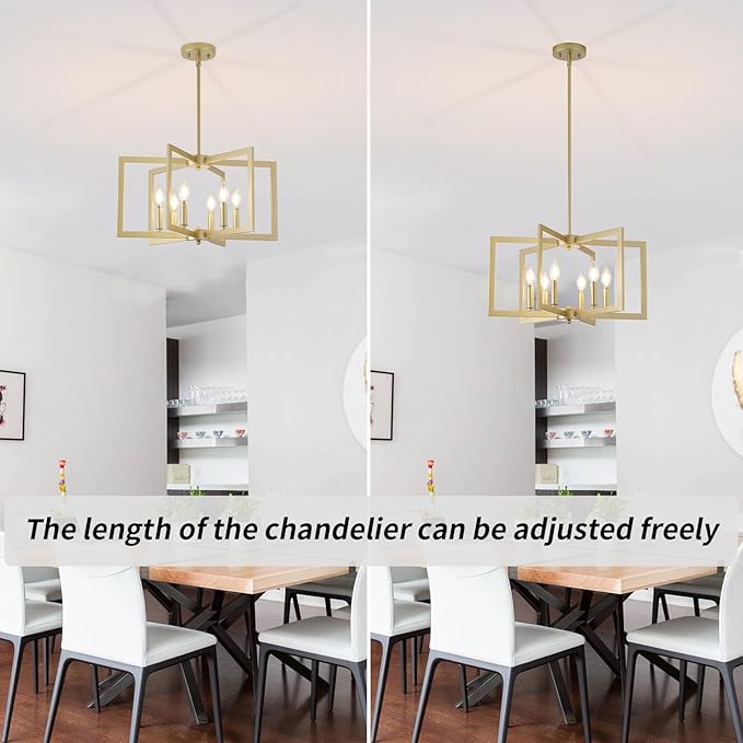 Dining Room Light Fixture, 6-Light Gold Chandelier Modern Metal Industrial Chandelier Lighting for Farmhouse Living Room Kitchen Entryway (Gold, E12 Bulbs Not Included)
