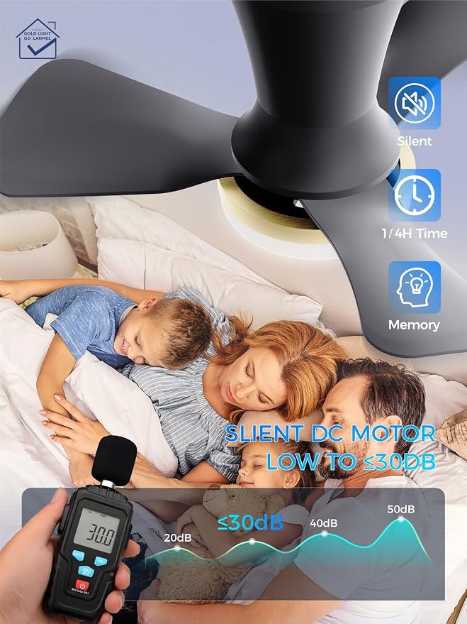 LANMEL Metal Ceiling Fan with Lights and Remote, 22 Inch, Gold & Black | Modern Low Profile Flush Mount, Reversible, 3CCT Dimmable, Quiet, LED, For Bedroom, Living Room, Indoor/Outdoor Patio Use