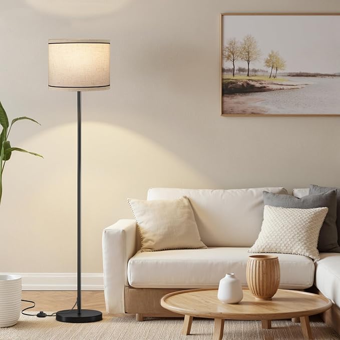 60'' Modern Floor Lamp with Shade, Tall Lamps for Living Room, Bedroom, Office, Dining Room, Beige Lampshade with Black Stripes(Without Bulb)