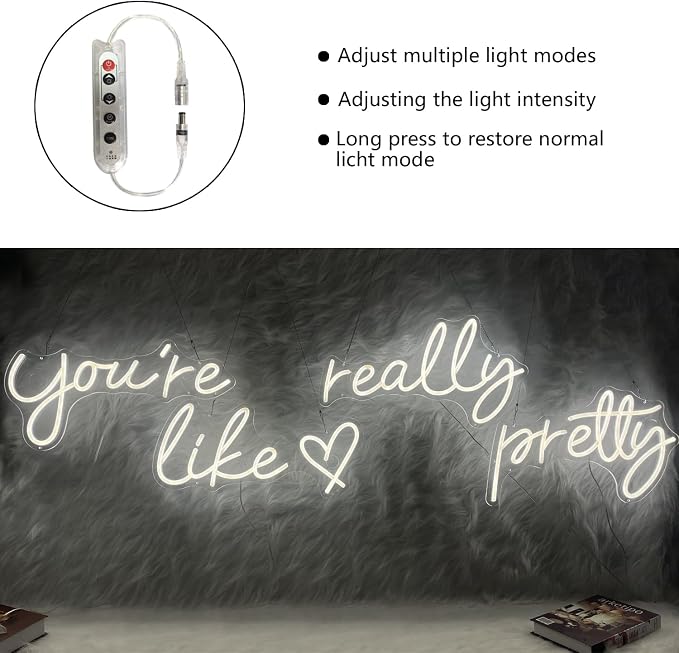 You're Like Really Pretty Neon Sign for Wall Decor (Warm White, 88.2in) | Super Large Style Neon Signs, Light Up Sign for Wedding, Engagement, Adapter Powered Led Neon Signs for Bedroom Decor
