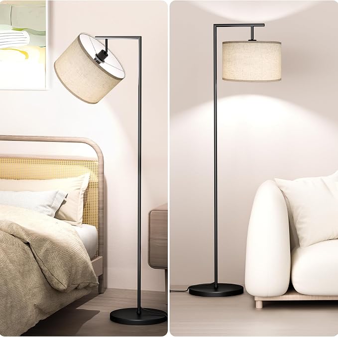 Floor Lamp for Living Room with 3 Color Temperatures Standing Lamp with Adjustable Beige Linen Lampshade Tall Lamps for Bedroom Office Classroom Dorm Room, 9W LED Bulb Included, Black | 3 Color Temperatures, Adjustable Beige Linen Lampshade, For Living...