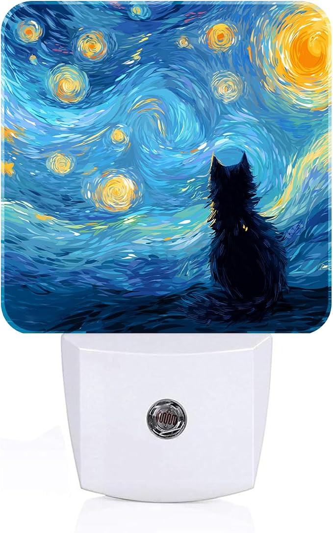 Starry Night Black Cat Night Light,Plug-in Nightlights Auto Sensor Night Lamp Dusk-to-Dawn Lamp Home Decor for Nursery Children Girls Boys