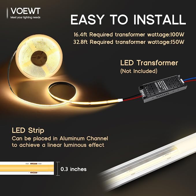 COB LED Strip Lights Neutral White 4000K,32.8ft 24V High CRI 95Ra+ Super Bright,Flexible Tape Lights for Bedroom,Mirror,Kitchen Cabinet, Living Room(Power Supply Not Included)