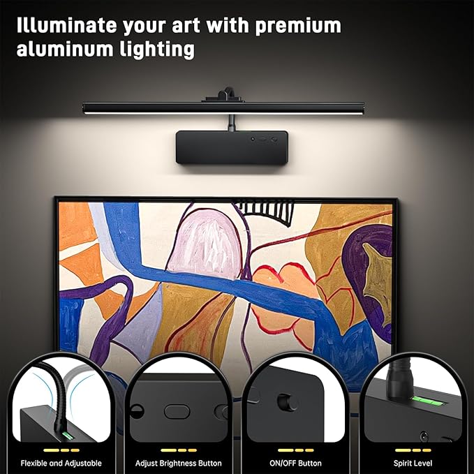 Picture Light, 15.35inch Picture Lights for Wall Rechargeable, Battery Lights for Pictures on Wall, 3 Color Art Lighting for Paintings with Timer and Dimmable Artwork Display (Black-2PCS)