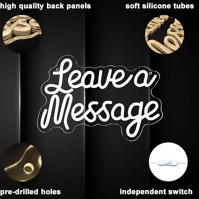 Leave A Message Neon Sign, Guestbook Neon Light LED Reception Desk Welcome Sign USB Powered Dimmable, for Wedding Hotel Spa Salon Storefront Business Wedding Backdrop Decor(12.5 * 8.4 In)