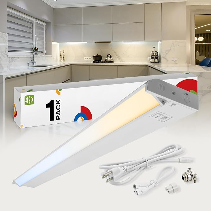ASD Swivel LED Under Cabinet Lighting Plug in or Hardwired 32 Inch, Dimmable Under Cabinet Lights with High/Low/Off Switch, 3CCT 2700K-4000K, Linkable Under Counter Lights for Kitchen, White, ETL
